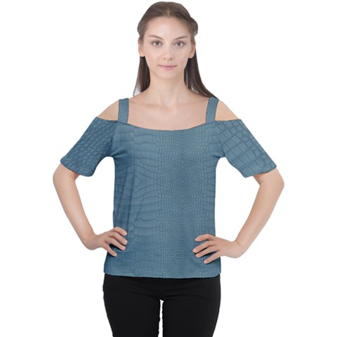 Turquoise Alligator Skin Cutout Shoulder Tee by LoolyElzayat