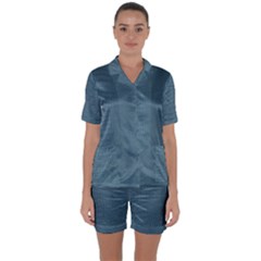 Turquoise Alligator Skin Satin Short Sleeve Pyjamas Set by LoolyElzayat