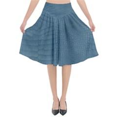 Turquoise Alligator Skin Flared Midi Skirt by LoolyElzayat