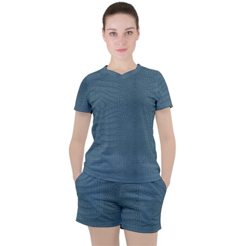 Turquoise Alligator Skin Women s Tee And Shorts Set by LoolyElzayat