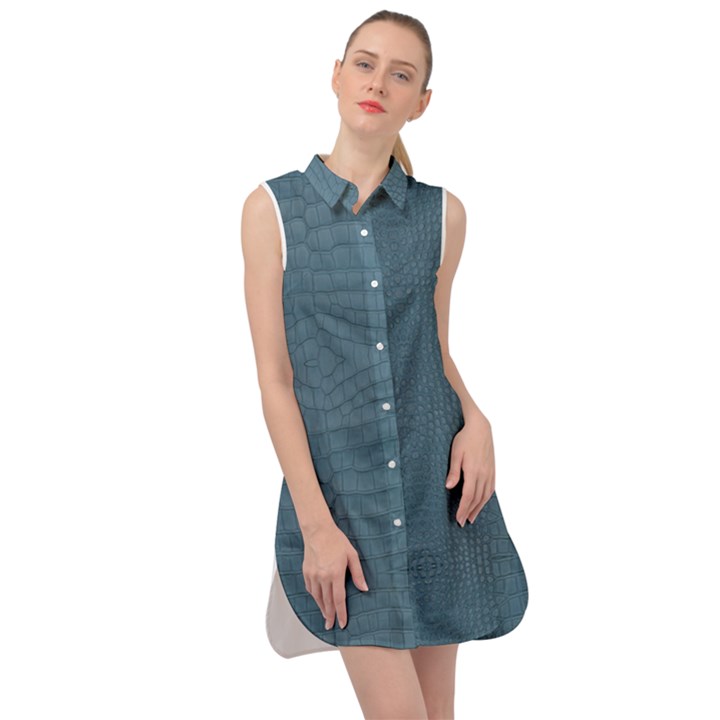 Turquoise Alligator Skin Sleeveless Shirt Dress