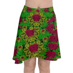 Rainbow Forest The Home Of The Metal Peacocks Chiffon Wrap Front Skirt by pepitasart