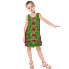 Rainbow Forest The Home Of The Metal Peacocks Kids  Sleeveless Dress by pepitasart