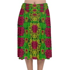 Rainbow Forest The Home Of The Metal Peacocks Velvet Flared Midi Skirt by pepitasart