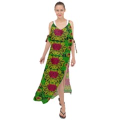 Rainbow Forest The Home Of The Metal Peacocks Maxi Chiffon Cover Up Dress by pepitasart