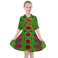 Rainbow Forest The Home Of The Metal Peacocks Kids  All Frills Chiffon Dress by pepitasart