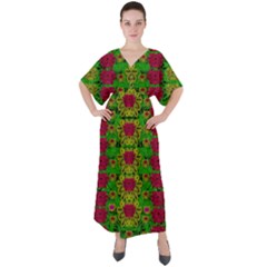 Rainbow Forest The Home Of The Metal Peacocks V-neck Boho Style Maxi Dress by pepitasart