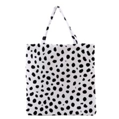 Black And White Seamless Cheetah Spots Grocery Tote Bag by LoolyElzayat