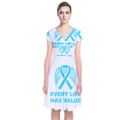 Child Abuse Prevention Support  Short Sleeve Front Wrap Dress by artjunkie