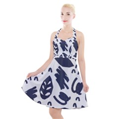 Orchard Leaves Halter Party Swing Dress 