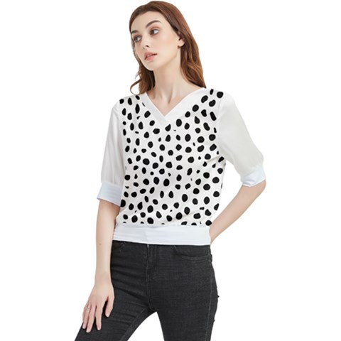  Black And White Seamless Cheetah Spots Quarter Sleeve Blouse by LoolyElzayat