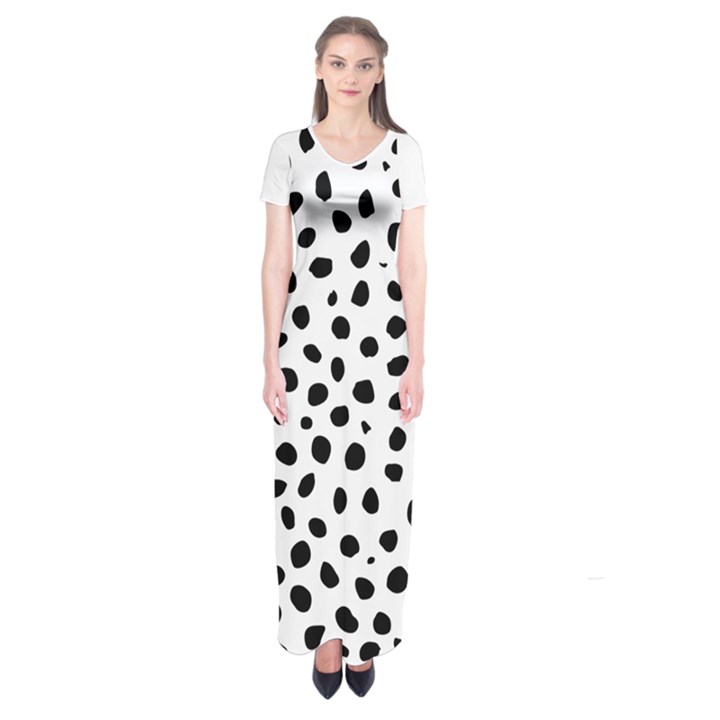  Black And White Seamless Cheetah Spots Short Sleeve Maxi Dress