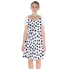  Black And White Seamless Cheetah Spots Short Sleeve Bardot Dress by LoolyElzayat