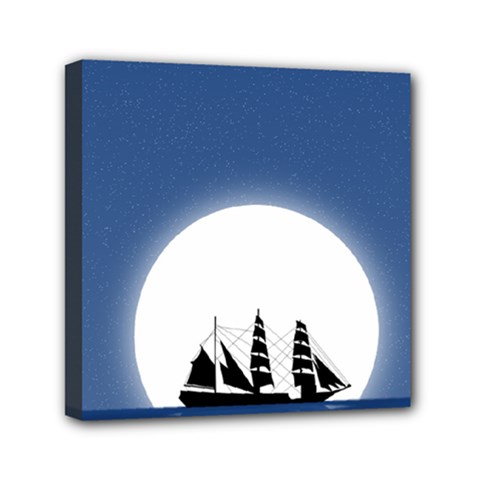 Boat Silhouette Moon Sailing Mini Canvas 6  X 6  (stretched) by HermanTelo