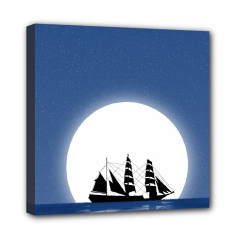 Boat Silhouette Moon Sailing Mini Canvas 8  X 8  (stretched) by HermanTelo