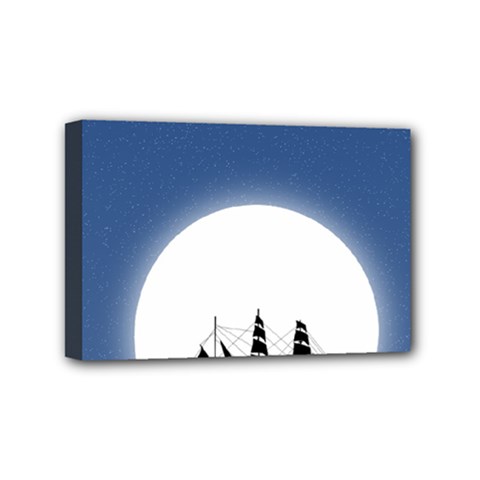 Boat Silhouette Moon Sailing Mini Canvas 6  X 4  (stretched) by HermanTelo