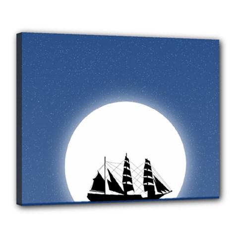 Boat Silhouette Moon Sailing Canvas 20  X 16  (stretched) by HermanTelo