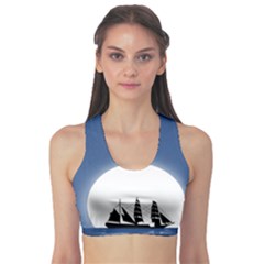 Boat Silhouette Moon Sailing Sports Bra by HermanTelo