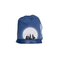 Boat Silhouette Moon Sailing Drawstring Pouch (small)