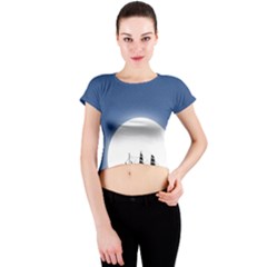 Boat Silhouette Moon Sailing Crew Neck Crop Top