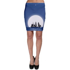 Boat Silhouette Moon Sailing Bodycon Skirt