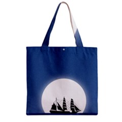 Boat Silhouette Moon Sailing Zipper Grocery Tote Bag