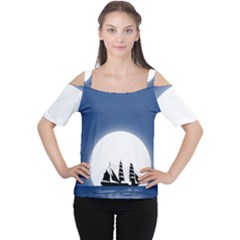 Boat Silhouette Moon Sailing Cutout Shoulder Tee