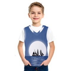 Boat Silhouette Moon Sailing Kids  Sportswear by HermanTelo