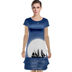 Boat Silhouette Moon Sailing Cap Sleeve Nightdress