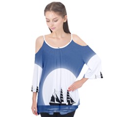 Boat Silhouette Moon Sailing Flutter Tees