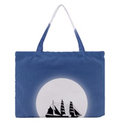 Boat Silhouette Moon Sailing Zipper Medium Tote Bag