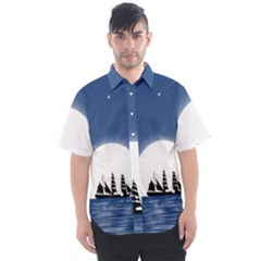 Boat Silhouette Moon Sailing Men s Short Sleeve Shirt