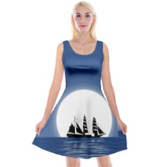 Boat Silhouette Moon Sailing Reversible Velvet Sleeveless Dress by HermanTelo