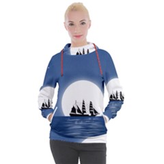 Boat Silhouette Moon Sailing Women s Hooded Pullover