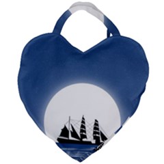 Boat Silhouette Moon Sailing Giant Heart Shaped Tote