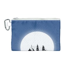 Boat Silhouette Moon Sailing Canvas Cosmetic Bag (medium) by HermanTelo