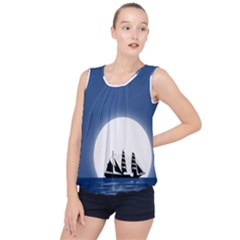 Boat Silhouette Moon Sailing Bubble Hem Chiffon Tank Top by HermanTelo