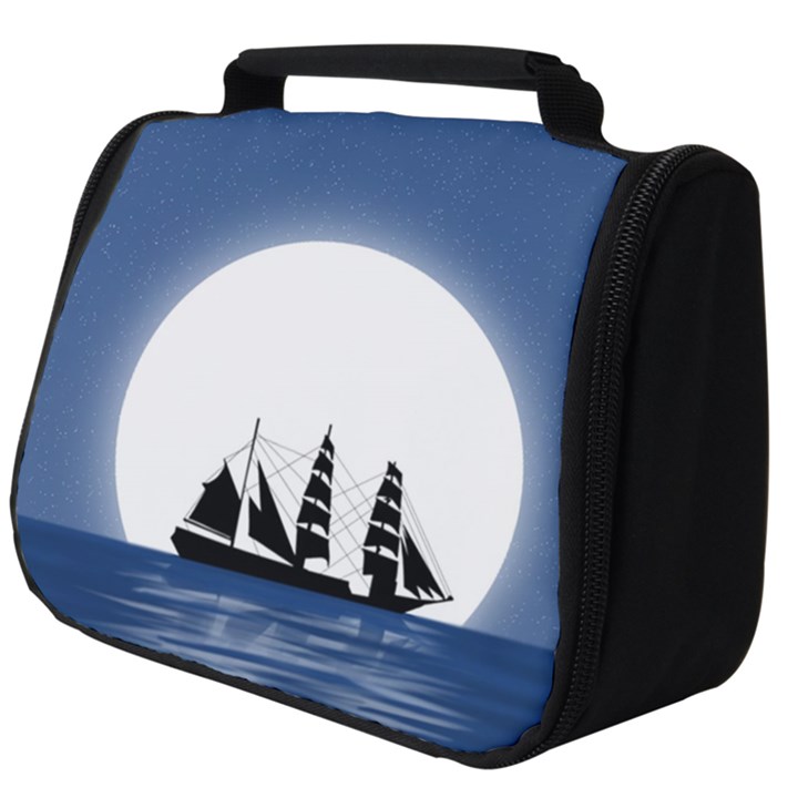 Boat Silhouette Moon Sailing Full Print Travel Pouch (Big)