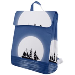 Boat Silhouette Moon Sailing Flap Top Backpack