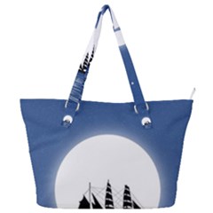 Boat Silhouette Moon Sailing Full Print Shoulder Bag