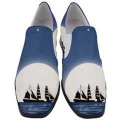 Boat Silhouette Moon Sailing Women Slip On Heel Loafers