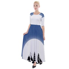 Boat Silhouette Moon Sailing Half Sleeves Maxi Dress