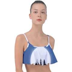 Boat Silhouette Moon Sailing Frill Bikini Top