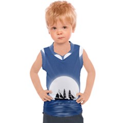 Boat Silhouette Moon Sailing Kids  Sport Tank Top