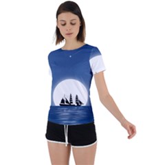 Boat Silhouette Moon Sailing Back Circle Cutout Sports Tee