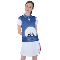 Boat Silhouette Moon Sailing Women s Polo Tee