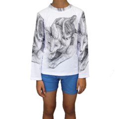 Cat Drawing Art Kids  Long Sleeve Swimwear by HermanTelo