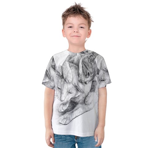 Cat Drawing Art Kids  Cotton Tee by HermanTelo