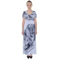 Cat Drawing Art High Waist Short Sleeve Maxi Dress