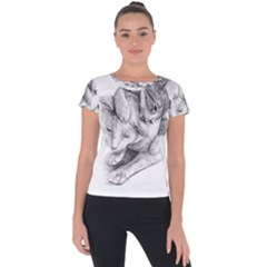 Cat Drawing Art Short Sleeve Sports Top 